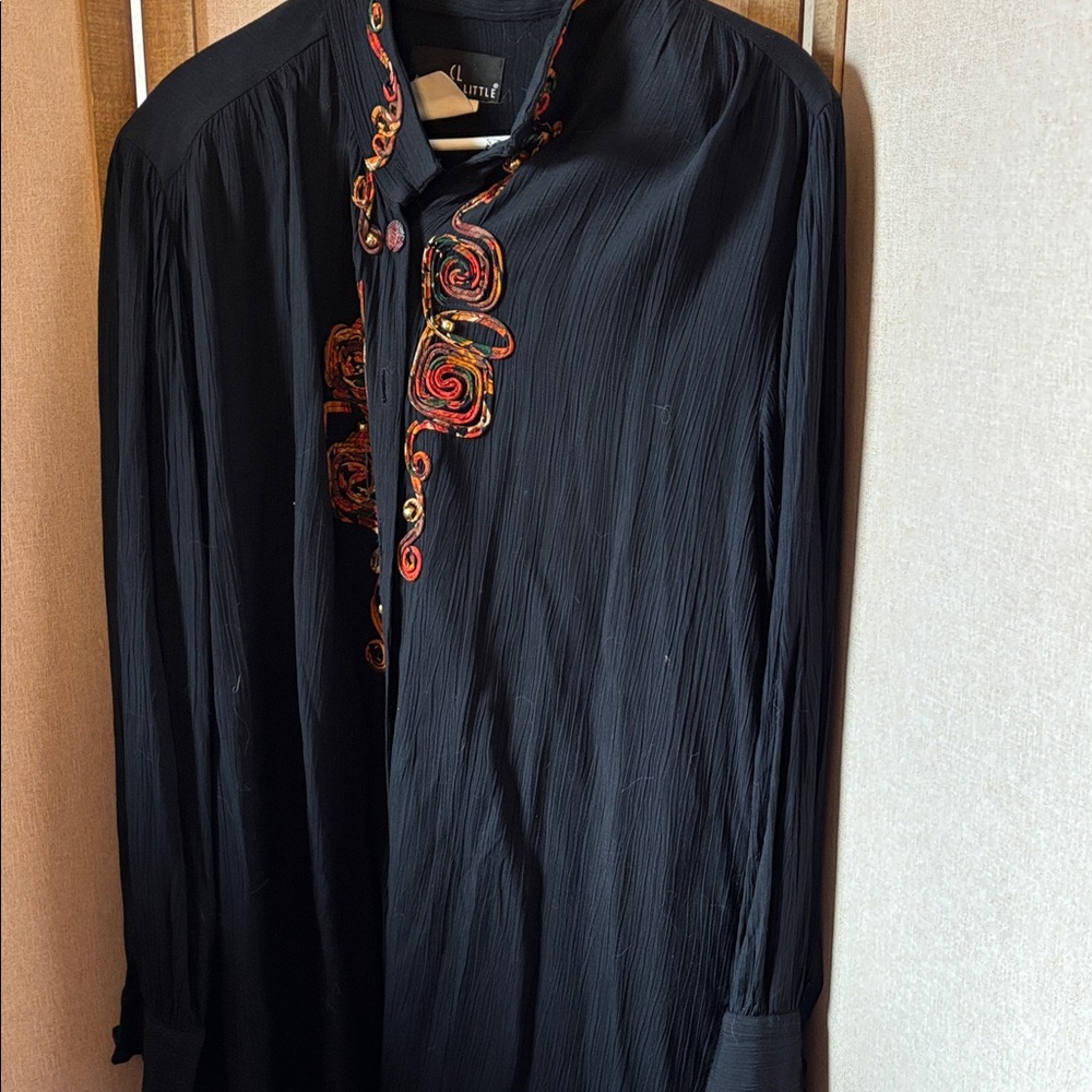 FINAL MARKDOWN Carole Little Black Top with Multicolor ribbon Embroidery 14